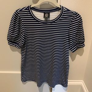 Bobeau navy and white stripe puff sleeve shirts xs